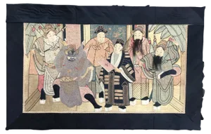 Antique Chinese Pictural Embroidery with Silk and Metal, 1920s