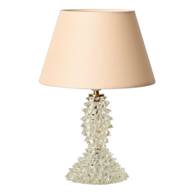 Large Lamp in Murano Rostrato Glass and Brass with Pink Shade from Barovier, Italy, 1940s For Sale