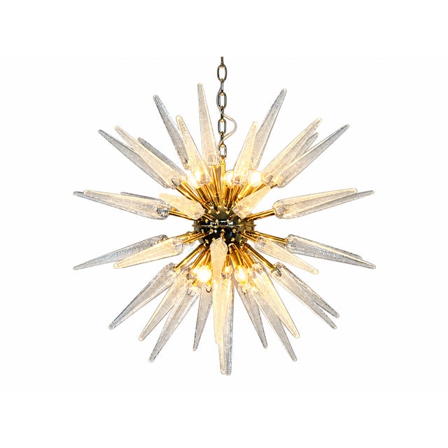 Sputnik Pendant Light with 51 Clear Glass and Brass-Plated Metal Points from Justfurnituress SRL For Sale - Image 6 of 9