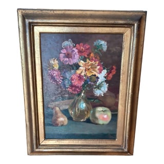 Vintage Framed Still Life Oil Painting on Board For Sale