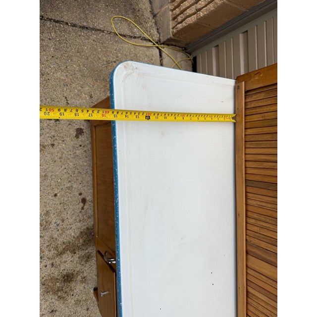 Antique 2 Part Solid Oak Hoosier Cabinet For Sale - Image 12 of 17