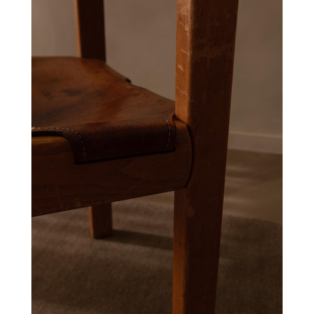 Vintage French Elm and Cognac Leather Chair from Maison Regain, 1970s For Sale - Image 12 of 16