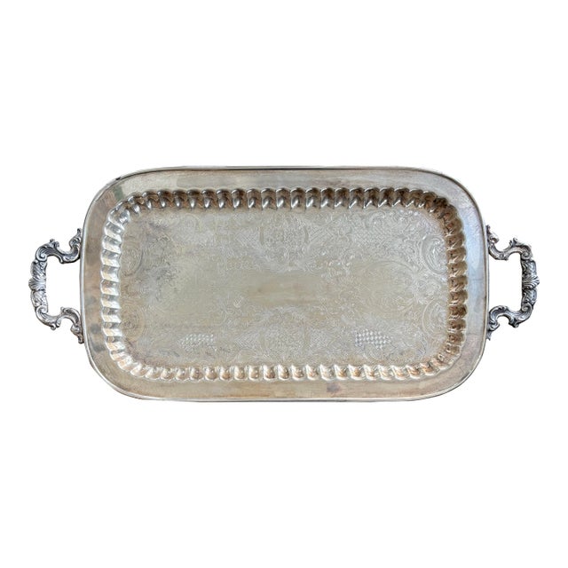 Vintage Silver Plated Serving Tray For Sale