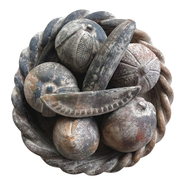 Late 20th-Century Mexican Barro Rojo (Red Clay) Earthenware Centerpiece Faux Fruit Platter - 8-Pieces For Sale