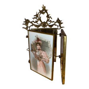 Antique Gilt Brass Trifold Ornate Vanity Mirror