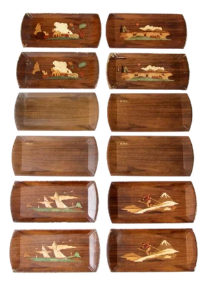 Mid Century Hasko Wooden Tray Set of 12