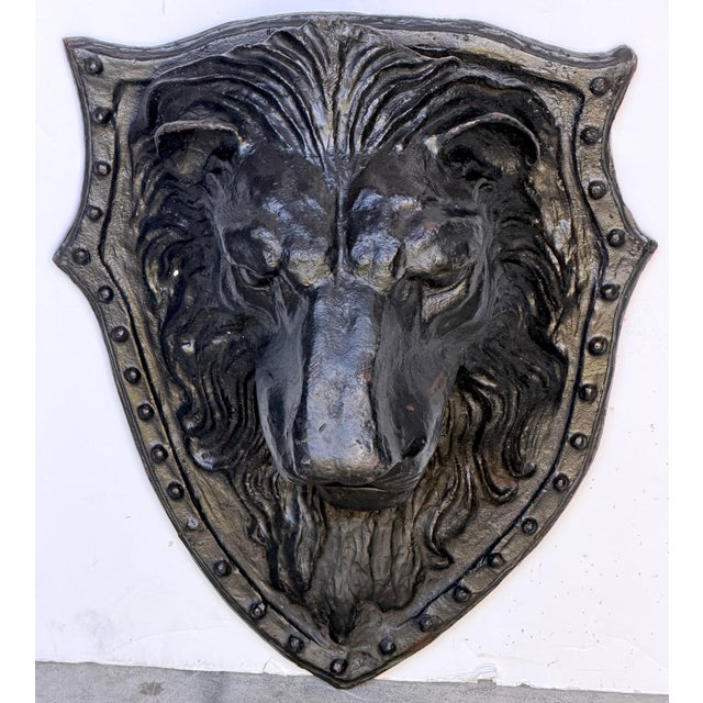 American Large 19th C. American Cast-Iron Lion Shield Medallion, Architectural Ornament For Sale - Image 3 of 18