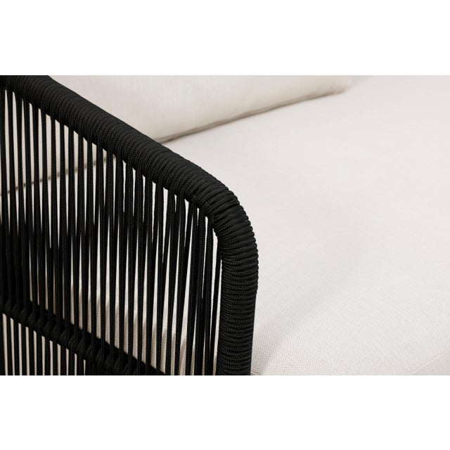 Modern Alpine Teak Wood Outdoor Sofa With Black Rope Design For Sale - Image 3 of 14