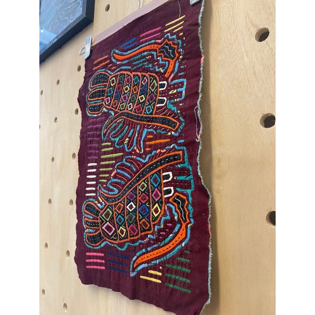 Vintage Embroidery Maroon Fabric Remnant For Sale - Image 9 of 9