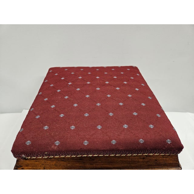 Square Victorian Burgundy Upholstered Footstool For Sale - Image 10 of 15
