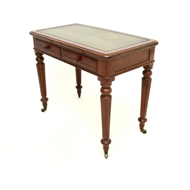Antique Victorian Leather Top Writing Table, 1860 For Sale - Image 3 of 10