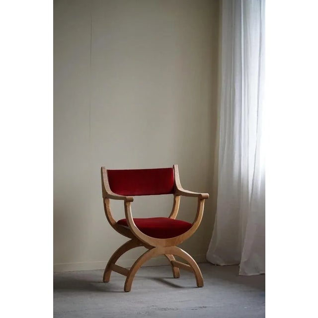 Mid-Century Armchair in Oak & Velvet Model Kurul attributed to Henning Kjærnulf, 1960s For Sale - Image 3 of 13