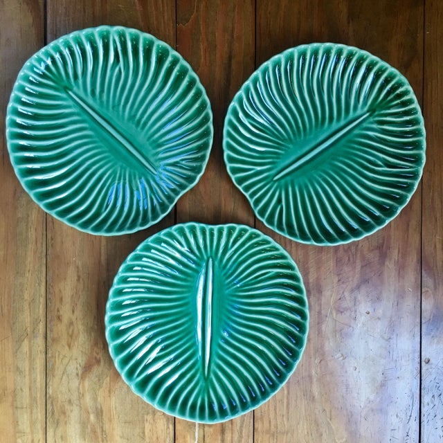 3 vibrant green lilly pad/tropical plates. Fabulous detailing and ribbed stem texture across lilly pads. Use for...