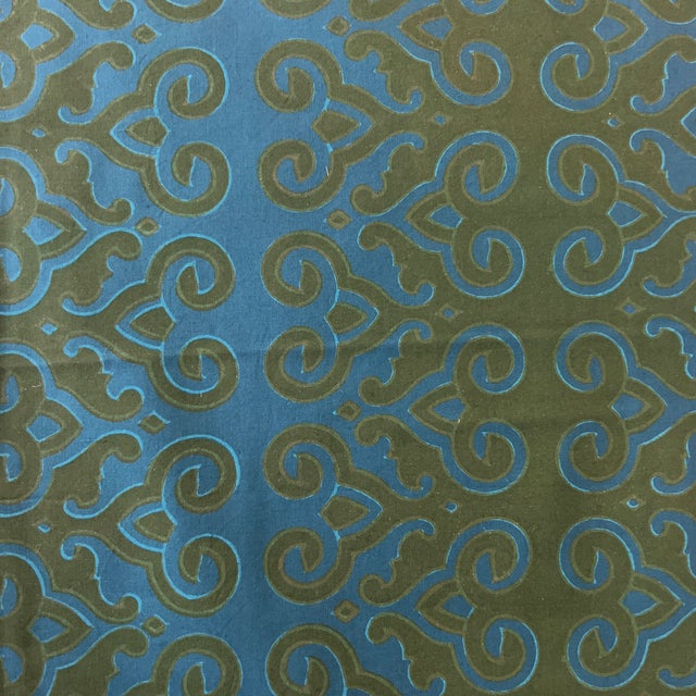 Muriel Brandolini Printed Cotton Fabric in Rich Peacock Blue and Jade Green- 2 1/3 Yards For Sale - Image 4 of 5