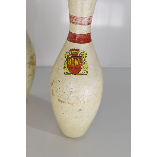 Vintage Red Crown Brunswick Bowling Pins - 3 Pieces For Sale In Chicago - Image 6 of 11