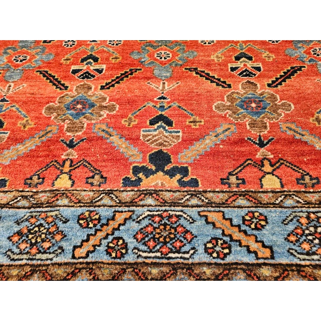 Vintage Persian Malayer Area Rug, Hand-Knotted Wool, Geometric Pattern, 4x6, Red & Blue For Sale - Image 9 of 14