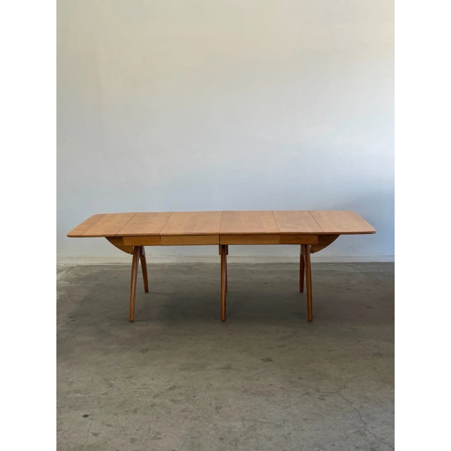 W96 (2 extensions) W59 D40 H29.25 KC25.5 - KC28.5 (on the end) Leaf W18.25 (2) Drop Leaf W16 Vintage dining table by...