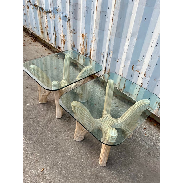 1980s A Pair of Pencil Reed Coastal Style Rattan End Tables. Circa 1980s For Sale - Image 5 of 12