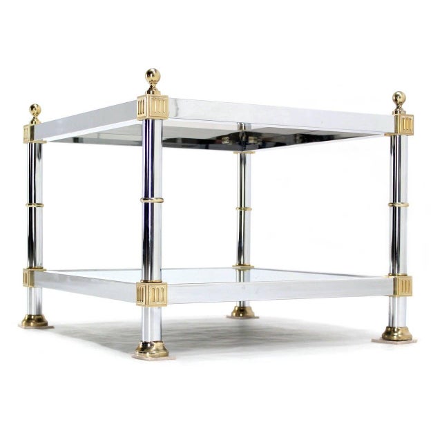 Metal Pair of Chrome Brass and Smoked Glass Square End or Side Lamp Tables Stands Mint For Sale - Image 7 of 10