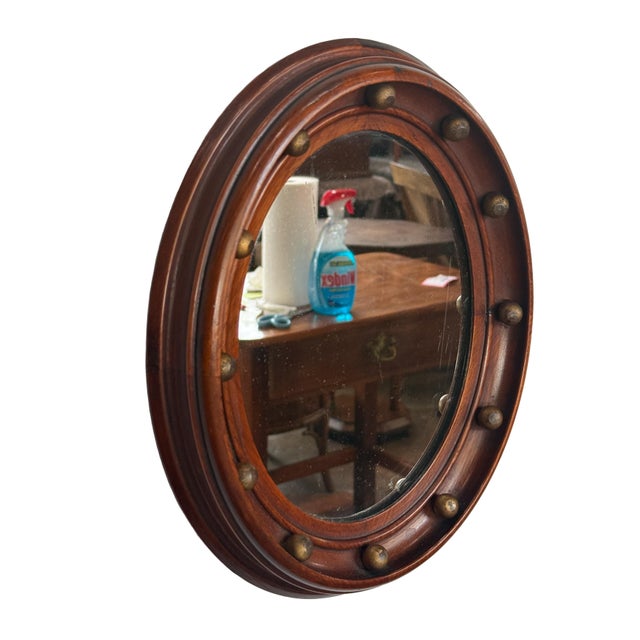 Small English Oval Wood Mirror in the Regency Style (H 13 1/4 X W 11 1/8) For Sale - Image 4 of 6