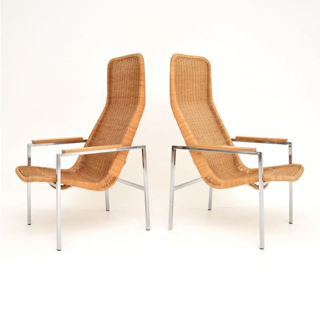Mid-Century Modern Vintage Chrome and Rattan Armchairs by Dirk Van Sliedregt for Gebroeders Jonkers Noordwolde, 1960s, Set of 2 For Sale - Image 3 of 12