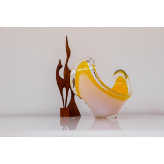 Mid-Century Modern Mid-Century Modern Scandinavian Glass Art Coquille Bowl in Bright Yellow by Peter Leek for Nybro For Sale - Image 3 of 13