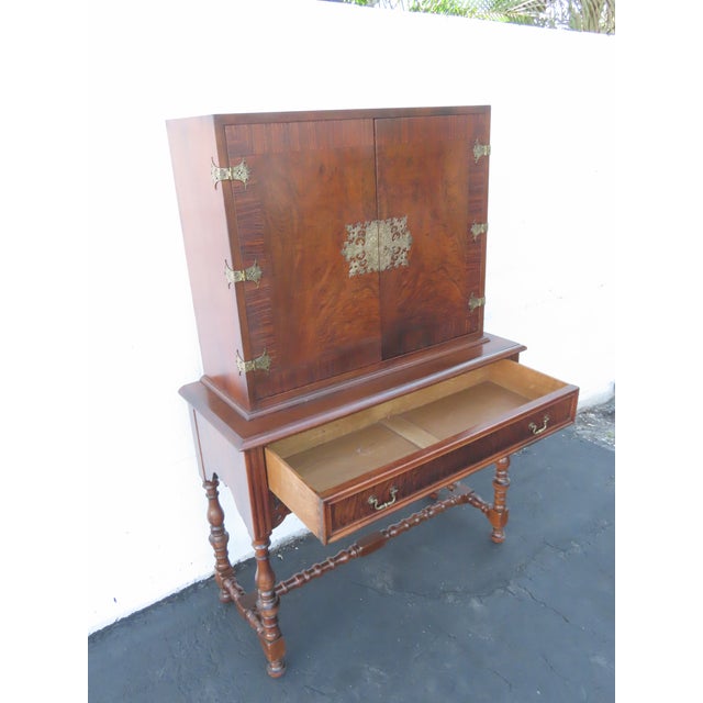 Chippendale Early 1920s Tall China Cabinet Cupboard With Brass Accent 6453 For Sale - Image 13 of 18