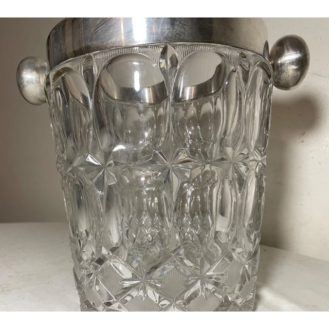 Metal Large Antique Silverplate Cut Crystal Glass Champagne Wine Chiller Ice Bucket For Sale - Image 7 of 12