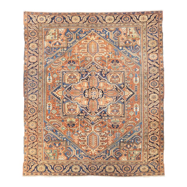 Fine Antique Persian Heriz Wool Rug 9’7” X 11’3” For Sale