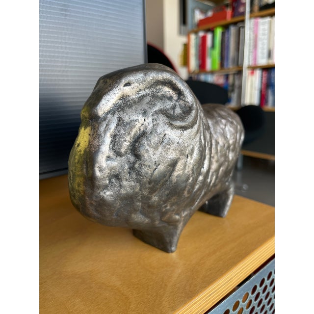 Vintage Brutalist Metal Ram Horn Sculpture Large For Sale - Image 9 of 11