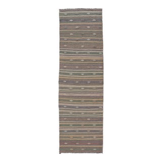 Geometric Colorful Vintage Turkish Flat-Weave Kilim Runner 2'11 X 10'8 For Sale