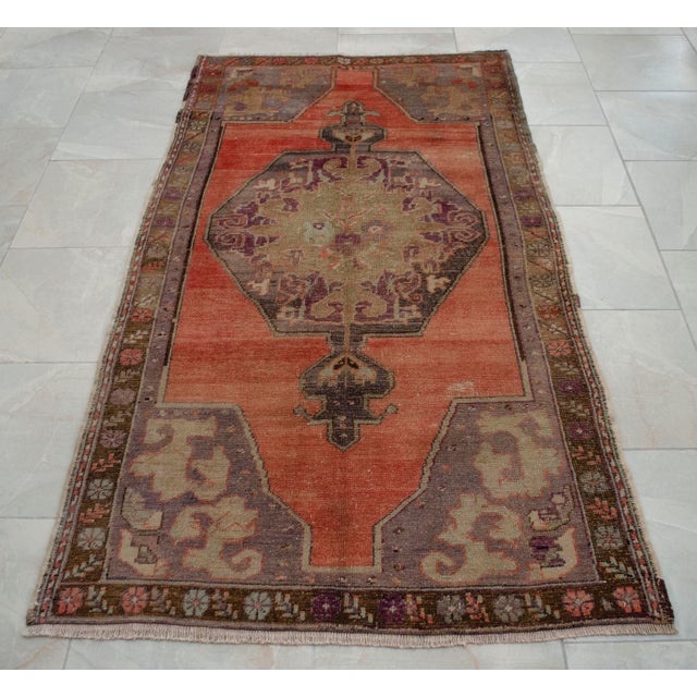 Distressed Area Rug Hand Knotted Muted Color Oushak Medallion Rug - 3'6'' X 6'8'' For Sale - Image 14 of 14