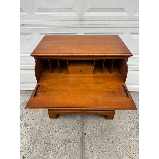 Wood Vintage Colonial Revival Maple Secretary Desk Chest With Drop-Front Writing Surface For Sale - Image 7 of 12