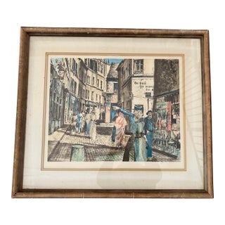 1930s Parisian Street Scene, Artists Proof by Etienne Julia. Signed & Framed For Sale