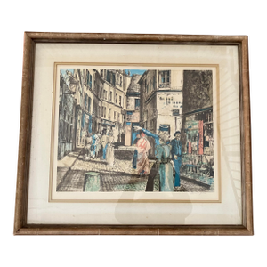 1930s Parisian Street Scene, Artists Proof by Etienne Julia. Signed & Framed