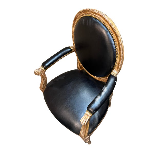 French Country Set of 2 - 18th Century Original French Leather Upholstered Chair For Sale - Image 3 of 6