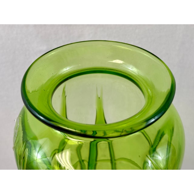1990s Hand Blown Green Applied Glass Vase W/ Label by Margie’s Garden For Sale - Image 5 of 7