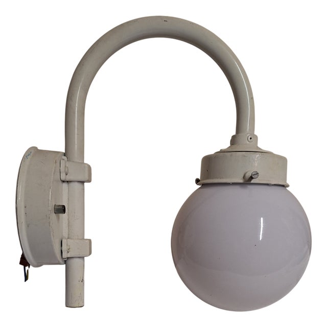 Vintage Wall Lamp with Cream-White Metal Frame and White Glass Shade, 1980s For Sale