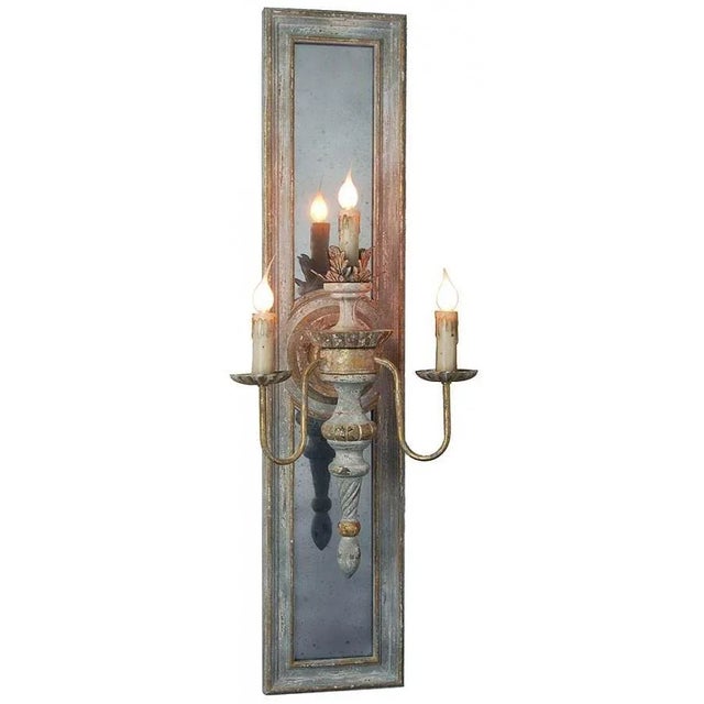 Contemporary Sconce Light Distressed Antique Gold Blue Metal Wall Sconce For Sale - Image 3 of 3