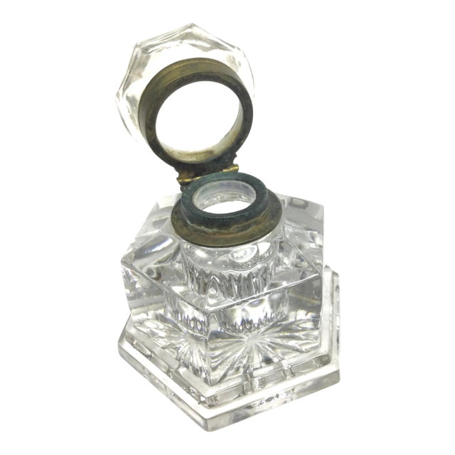 Crystal Brass Lidded Ink Well For Sale
