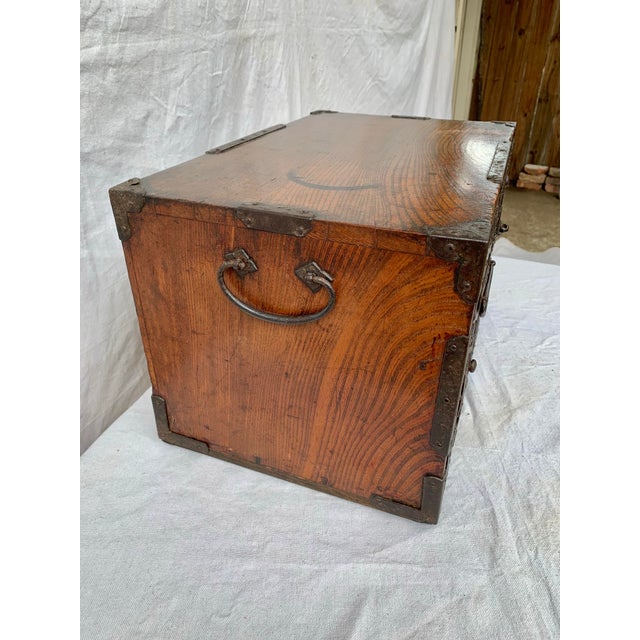 American Late 19th Century Walnut and Hand Forged Iron Storage Box For Sale - Image 3 of 12