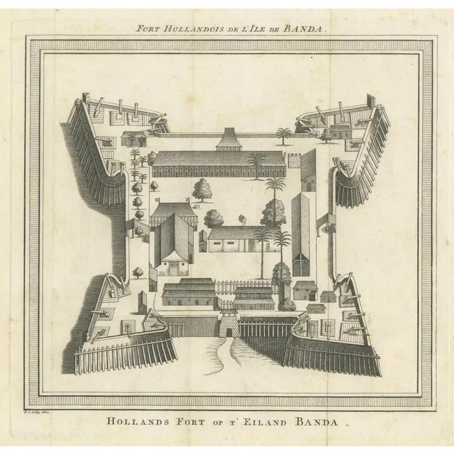 Paper Jacob van der Schley, Voc Fort Nassau at Banda of the Spice Islands, Bird's-Eye View, Engraving, 1740 For Sale - Image 7 of 10