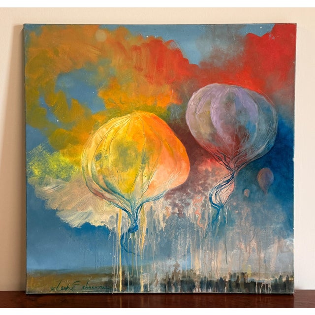 Contemporary Contemporary Leah Schmaman Original Oil on Canvas Painting of Hot Air Balloons, c.2015 For Sale - Image 3 of 8