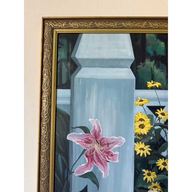 1980’s K. Jensen McCoy “Tropical Garden Entrance” Oil on Canvas Painting, Framed For Sale In Miami - Image 6 of 11