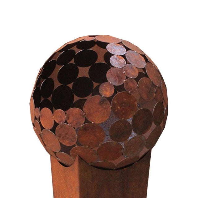 Contemporary Stefan Traloc, Globe with Angled Pedestal, 2021, Corten Steel For Sale - Image 3 of 4