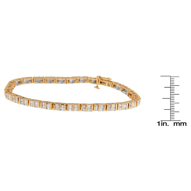 Haus of Brilliance 14K Yellow Gold Round and Baguette-Cut Diamond Bracelet (2.00 cttw, H-I Color, SI2-I1 Clarity) For Sale - Image 4 of 4