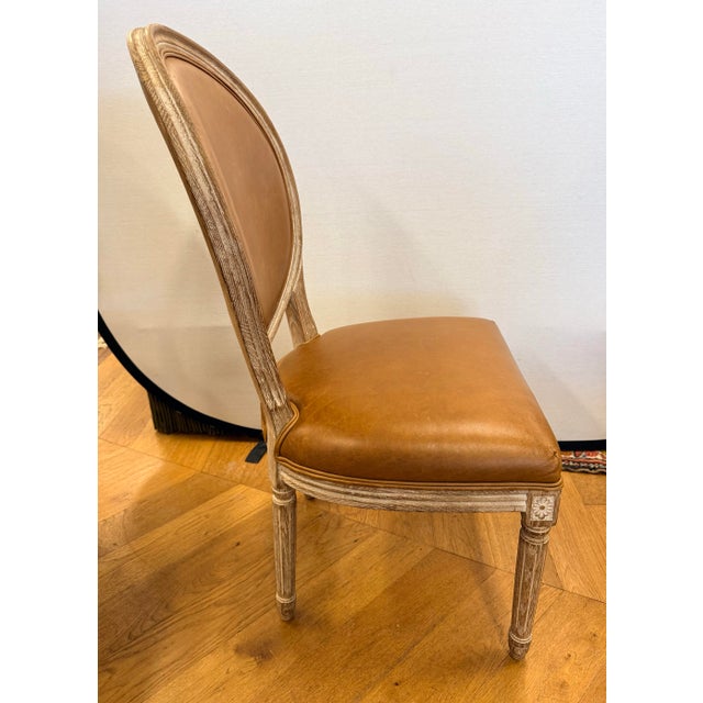 Wood Set of 6 Restoration Hardware French Ovalback Leather Dining Chairs For Sale - Image 7 of 8