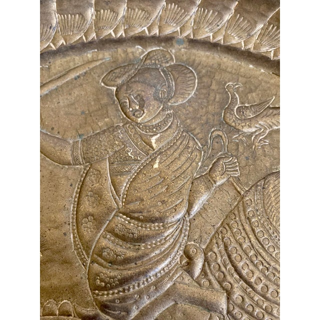Boho Chic Mid 20th Century Metal Repoussé Wall Plate or Tray, Southeast Asian, Rider on Horse For Sale - Image 3 of 6