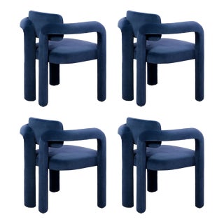 Double Arch Dining Chairs in Navy Blue Cotton Velvet from Insidherland, Set of 4 For Sale
