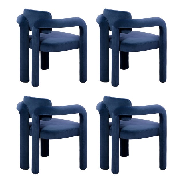 Double Arch Dining Chairs in Navy Blue Cotton Velvet from Insidherland, Set of 4 For Sale